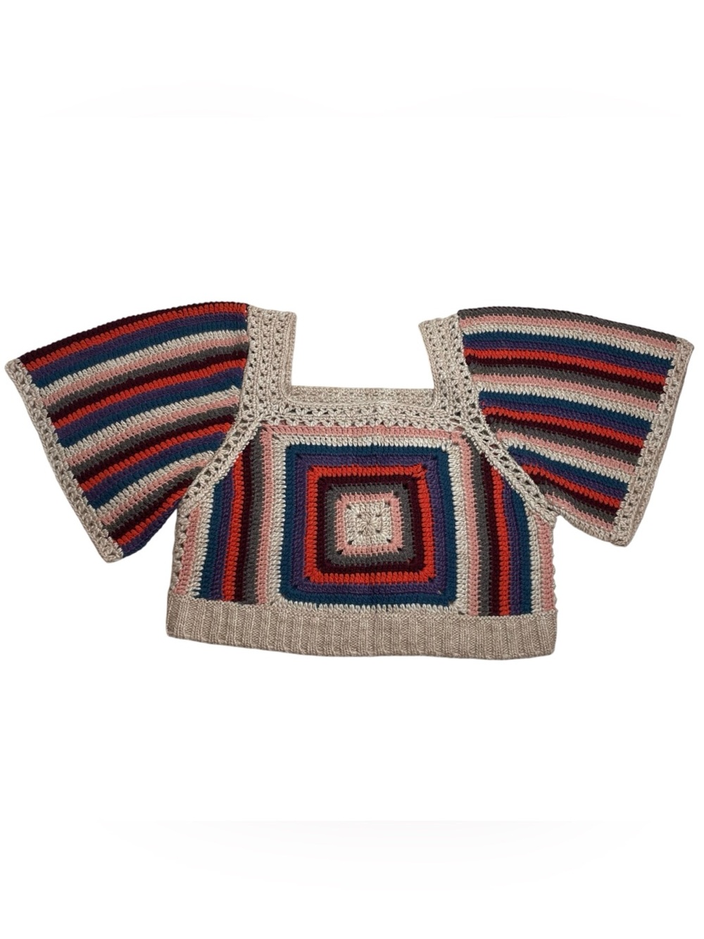 Sea Mena Crochet Flutter Sleeve Knit Top Multicolor Medium